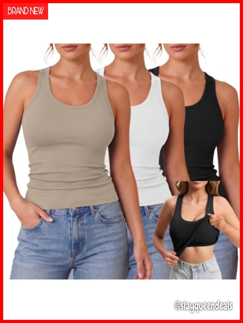 3 Pack Womens Tank Tops Built in Bra Racerback Workout Tops